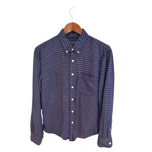 Abercrombie & Fitch Mens Striped Button-Down Shirt L 100% Linen Navy & Red Long